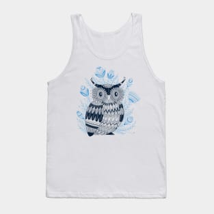 Blue owl with flowers Tank Top